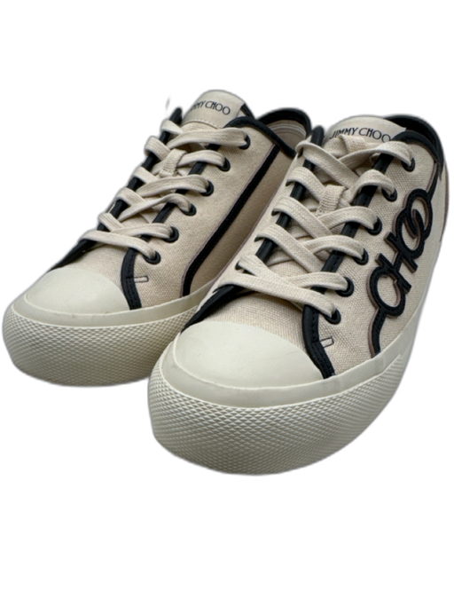 Jimmy Choo Shoe Size 38.5 Beige & Black Canvas & Leather Lace Up Sneakers Beige & Black / 38.5