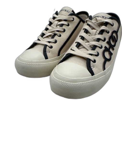 Jimmy Choo Shoe Size 38.5 Beige & Black Canvas & Leather Lace Up Sneakers Beige & Black / 38.5