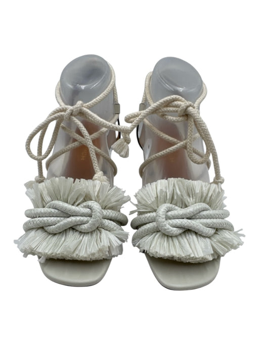 Tory Burch Shoe Size 8.5 White Leather & Textile Rope Detail Knot Fringe Sandals White / 8.5