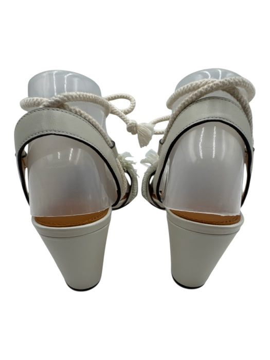 Tory Burch Shoe Size 8.5 White Leather & Textile Rope Detail Knot Fringe Sandals White / 8.5