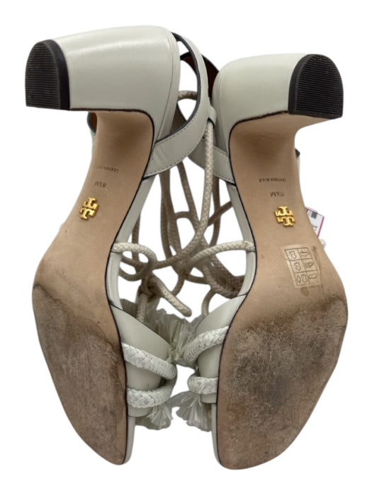 Tory Burch Shoe Size 8.5 White Leather & Textile Rope Detail Knot Fringe Sandals White / 8.5