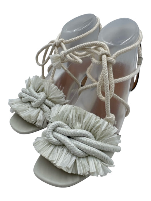 Tory Burch Shoe Size 8.5 White Leather & Textile Rope Detail Knot Fringe Sandals White / 8.5