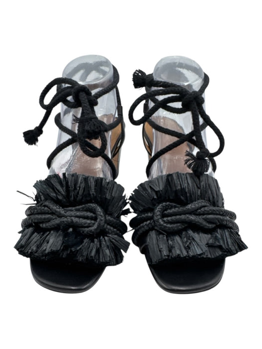 Tory Burch Shoe Size 8.5 Black Leather & Textile Rope Detail Knot Fringe Sandals Black / 8.5