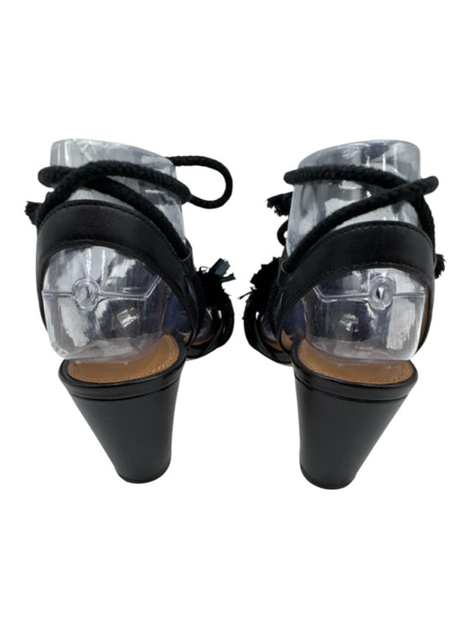 Tory Burch Shoe Size 8.5 Black Leather & Textile Rope Detail Knot Fringe Sandals Black / 8.5