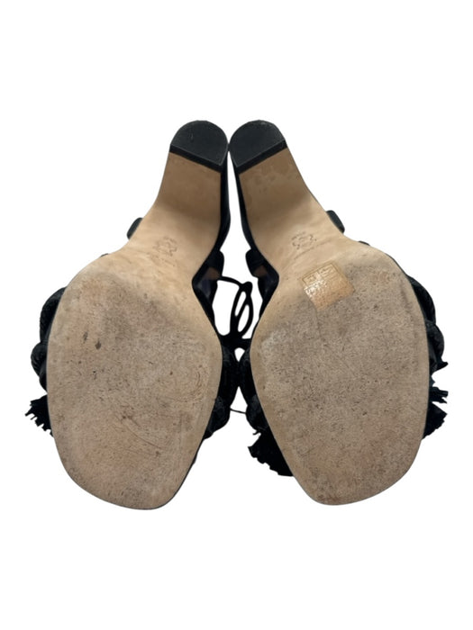 Tory Burch Shoe Size 8.5 Black Leather & Textile Rope Detail Knot Fringe Sandals Black / 8.5