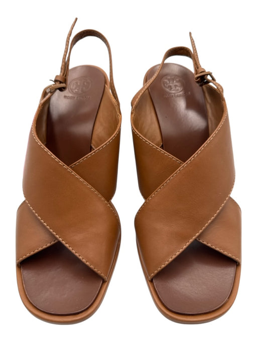 Tory Burch Shoe Size 8.5 Tan Brown Leather Upper Criss Cross Wedge Sandals Tan Brown / 8.5