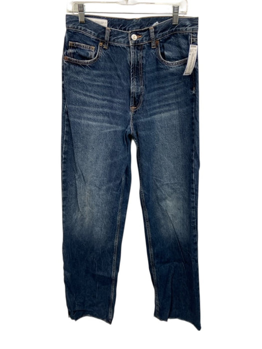 Zara Size 8 Medium Wash Cotton Blend Distressed Whiskering High Rise Jeans Medium Wash / 8