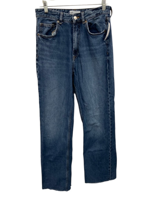 Zara Size 8 Medium Wash Cotton Blend Distressed Raw Edge High Rise Jeans Medium Wash / 8