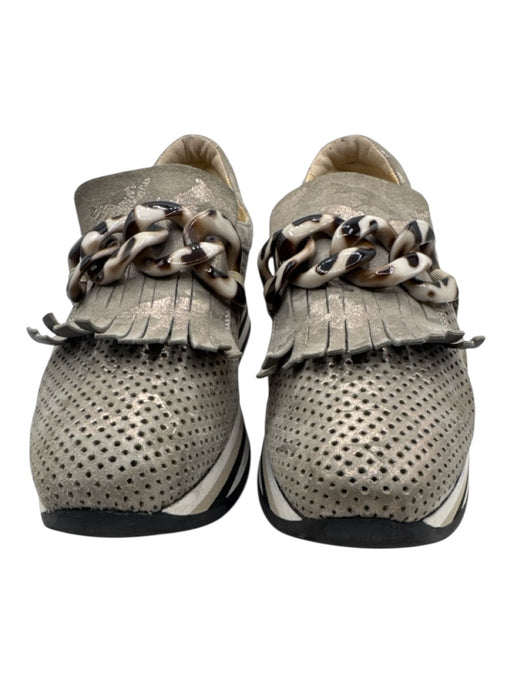 Softwaves Shoe Size 37 Khaki Leather Platform Slip On Perforated Shimmer Loafers Khaki / 37