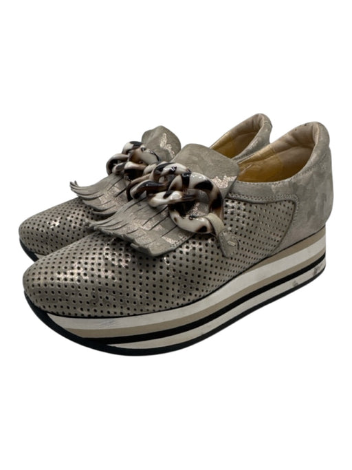 Softwaves Shoe Size 37 Khaki Leather Platform Slip On Perforated Shimmer Loafers Khaki / 37