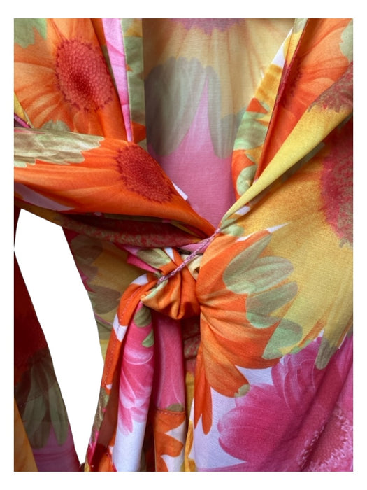 Catherine Regehr Size XL Orange, Pink & Yellow Polyester Deep V Neck Floral Top Orange, Pink & Yellow / XL