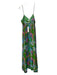 Miguelina Size L Green & Multi Silk V Neck Spaghetti Strap Maxi Lined Dress Green & Multi / L