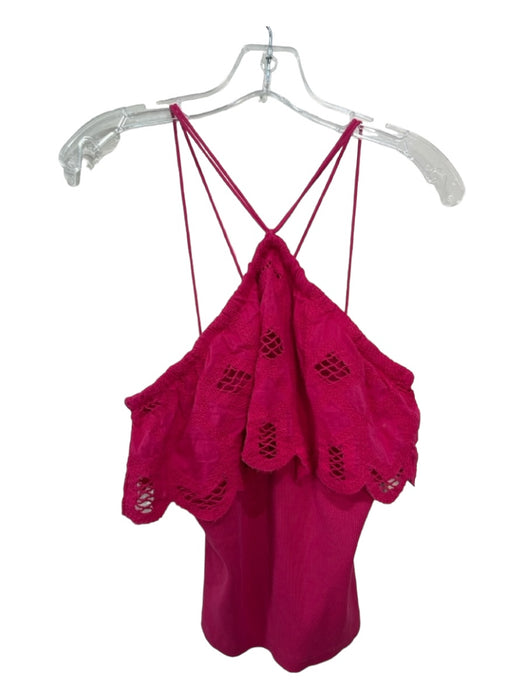 Anthropologie Size 8 Fuschia Pink Cotton Halter Spaghetti Strap Pop Over Top Fuschia Pink / 8