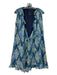 Anna Sui Size 8 Blue Green White Silk Floral Ruffle Trim Sleeveless Wrap Dress Blue Green White / 8