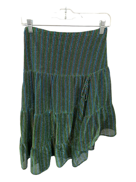 Eva Frajco Size 6 Blue & Green Polyester Blend Metallic Striped Skirt Blue & Green / 6