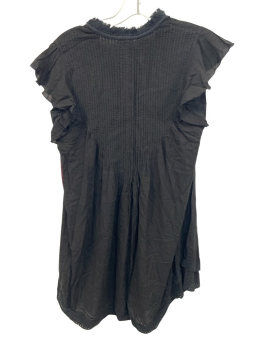 Poupette St. Barth Size XS Black Viscose Ruffle Cap Sleeve Pintuck Fringe Dress Black / XS