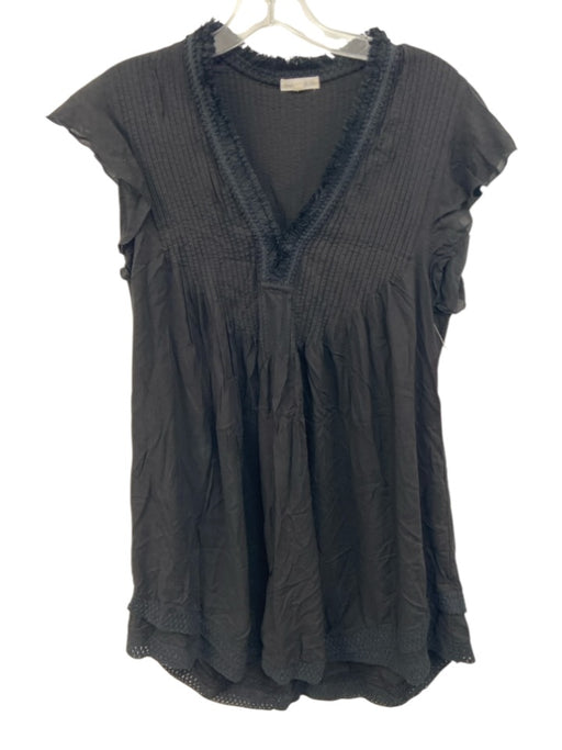 Poupette St. Barth Size XS Black Viscose Ruffle Cap Sleeve Pintuck Fringe Dress Black / XS