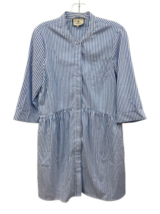 Tuckernuck Size Small Blue & White Polyester Long Sleeve Striped Gathered Dress Blue & White / Small