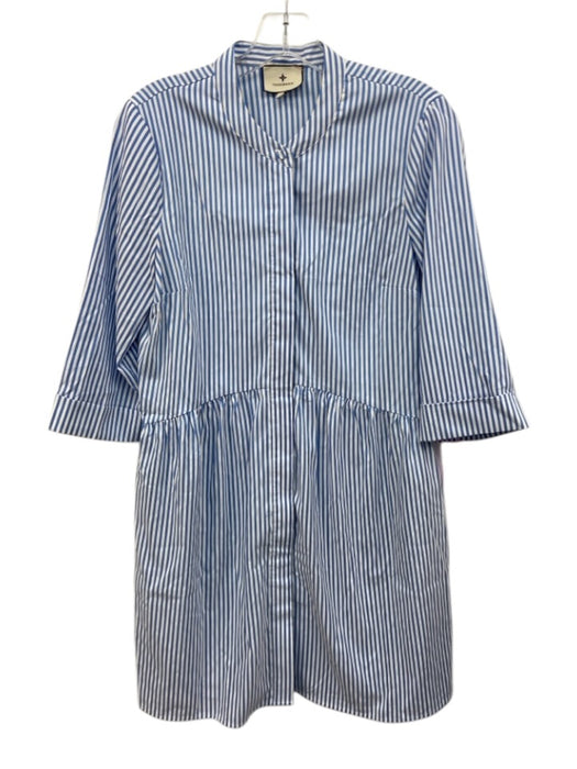 Tuckernuck Size Small Blue & White Polyester Long Sleeve Striped Gathered Dress Blue & White / Small