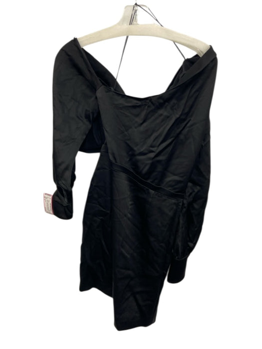 Simkhai Size 8 Black Polyester Long Sleeve Pleated Satin Off Shoulder Dress Black / 8