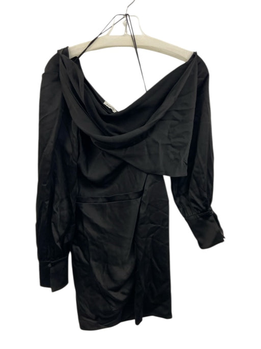 Simkhai Size 8 Black Polyester Long Sleeve Pleated Satin Off Shoulder Dress Black / 8