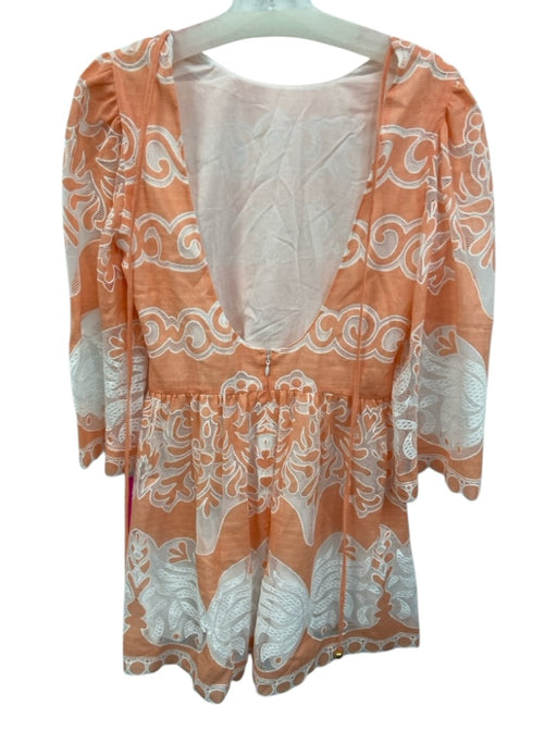 Borgo De Nor Size 6 Orange & White Cotton Long Sleeve Floral Lace Tie Back Dress Orange & White / 6