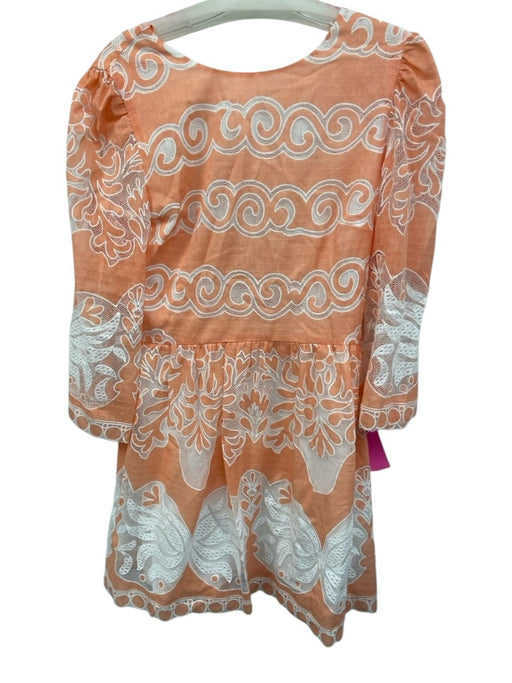 Borgo De Nor Size 6 Orange & White Cotton Long Sleeve Floral Lace Tie Back Dress Orange & White / 6