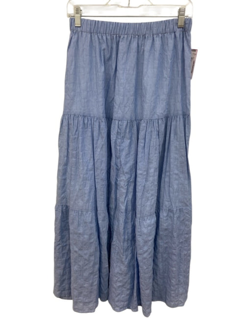 Drew Size Medium Blue & White Cotton Elastic Waist Striped Tiered Maxi Skirt Blue & White / Medium