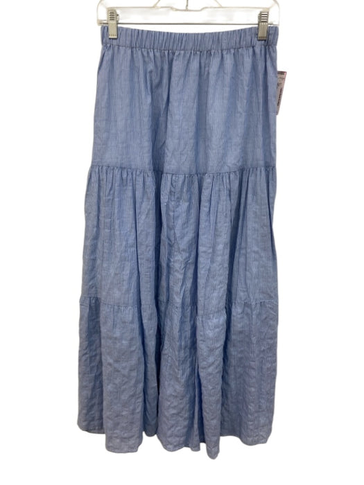 Drew Size Medium Blue & White Cotton Elastic Waist Striped Tiered Maxi Skirt Blue & White / Medium