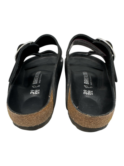 Birkenstock Shoe Size 39 Black Leather Open Double Buckle silver hardware Flats Black / 39