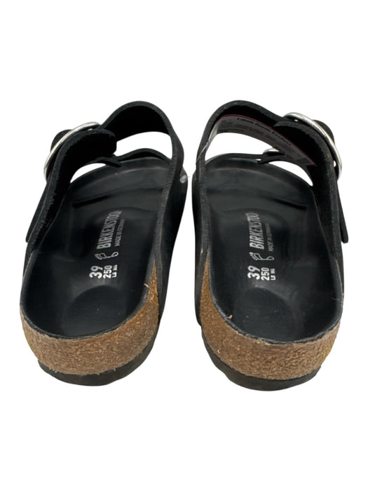 Birkenstock Shoe Size 39 Black Leather Open Double Buckle silver hardware Flats Black / 39