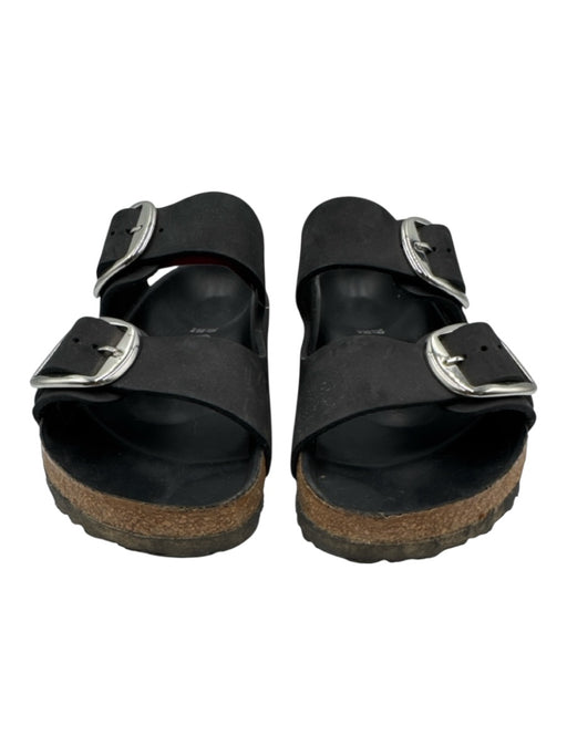 Birkenstock Shoe Size 39 Black Leather Open Double Buckle silver hardware Flats Black / 39