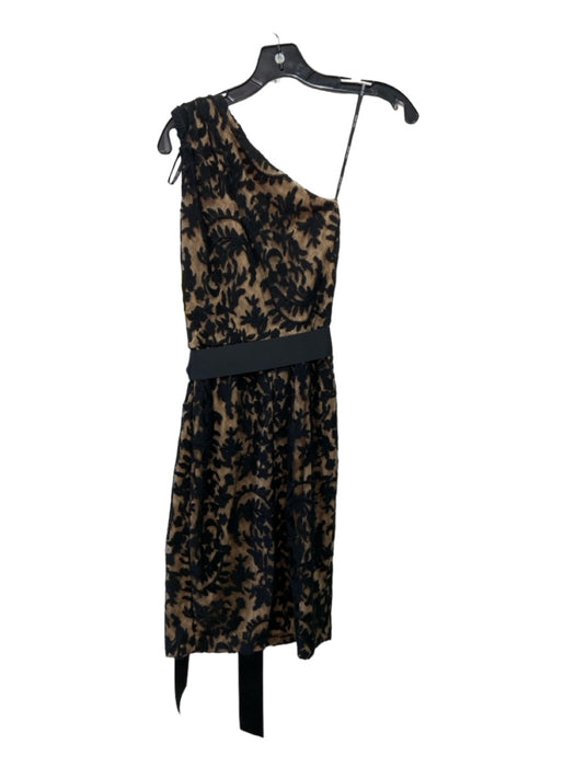 Tadashi Shoji Size 2 Black & Beige Cotton Blend Lace Overlay One Shoulder Dress Black & Beige / 2