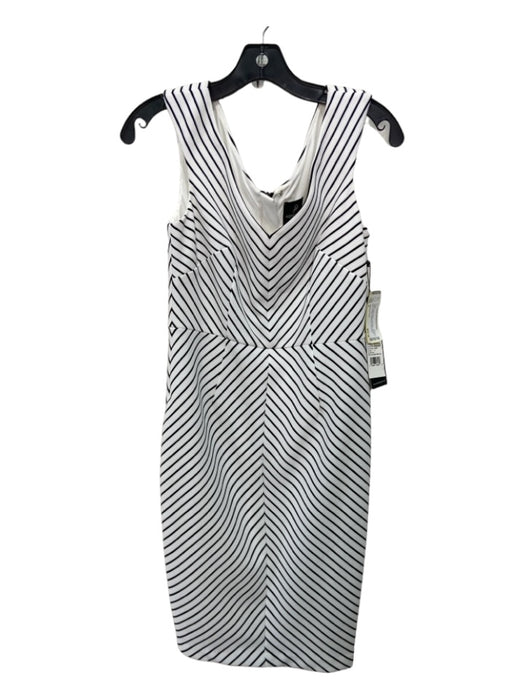 Adrianna Papell Size 4 White & Black Polyester Striped V Neck & Back Dress White & Black / 4