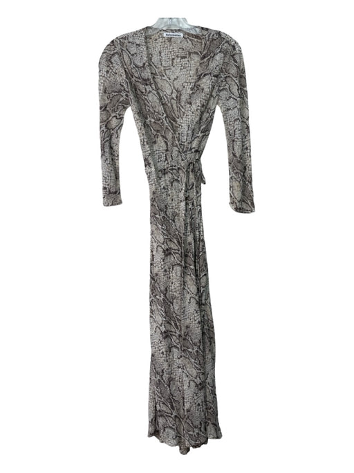 Reformation Size XS Brown & White Viscose Snake Print 3/4 Sleeve Wrap Dress Brown & White / XS