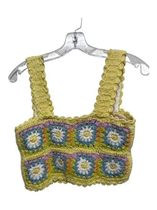 Alemais Size 4 Yellow, Blue, Multi Cotton Crochet granny squares Wide Straps Top Yellow, Blue, Multi / 4