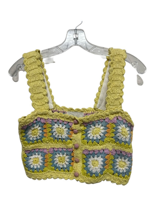 Alemais Size 4 Yellow, Blue, Multi Cotton Crochet granny squares Wide Straps Top Yellow, Blue, Multi / 4