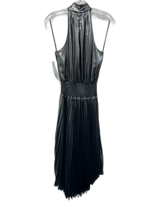 Ramy Brook Size 00 Gunmetal Silver Polyester Sleeveless Pleated Midi Dress Gunmetal Silver / 00