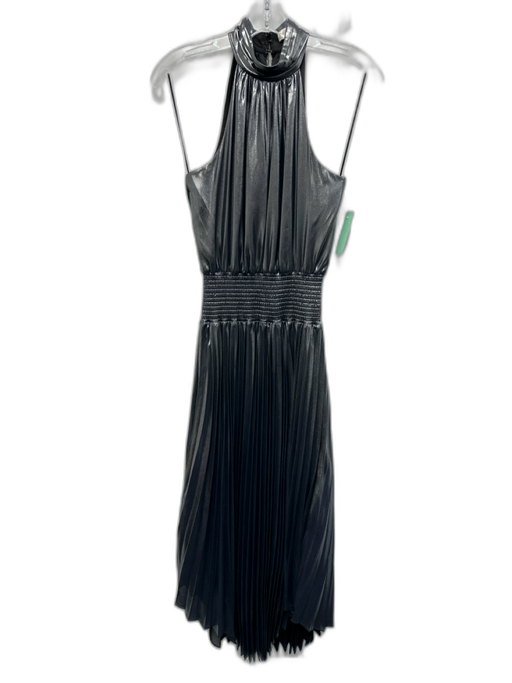 Ramy Brook Size 00 Gunmetal Silver Polyester Sleeveless Pleated Midi Dress Gunmetal Silver / 00
