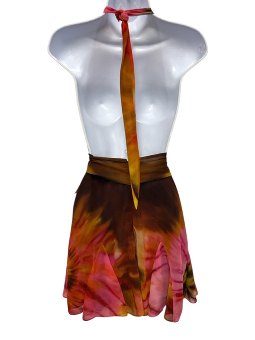 Retrofete Size XS Brown, Pink, Orange Polyester Sleeveless Tie Dye Mini Dress Brown, Pink, Orange / XS