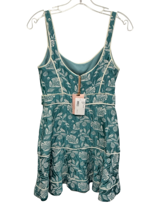Alexis Size XS Teal Blue & White Acetate & Viscose Sleeveless Jacquard Dress Teal Blue & White / XS