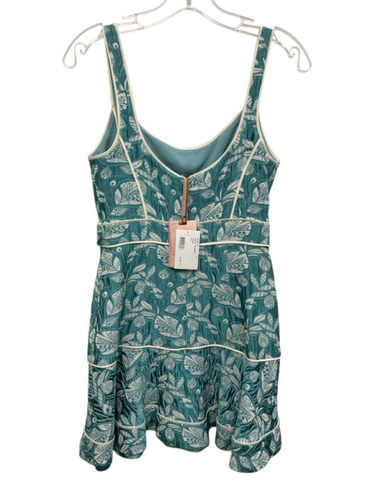 Alexis Size XS Teal Blue & White Acetate & Viscose Sleeveless Jacquard Dress Teal Blue & White / XS