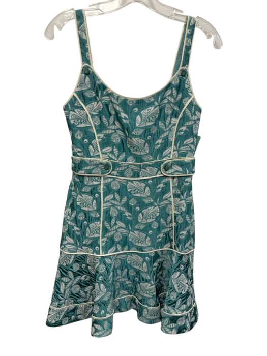 Alexis Size XS Teal Blue & White Acetate & Viscose Sleeveless Jacquard Dress Teal Blue & White / XS