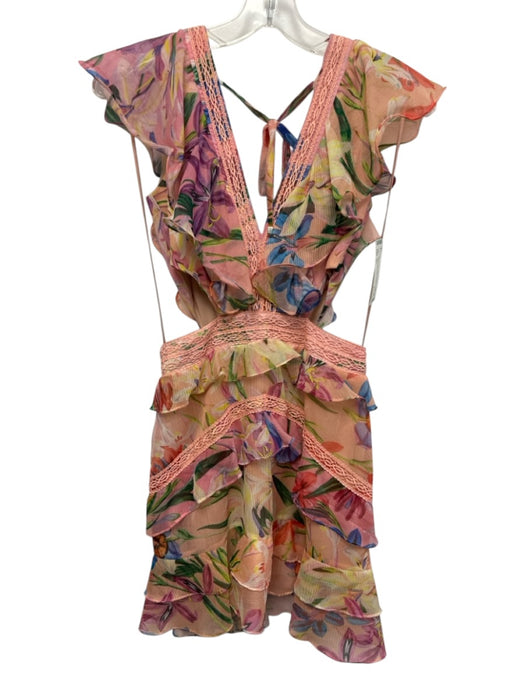 PatBo Size 2 Pink, Yellow, Multi Polyester Ruffle Cap Sleeve Floral Print Dress Pink, Yellow, Multi / 2