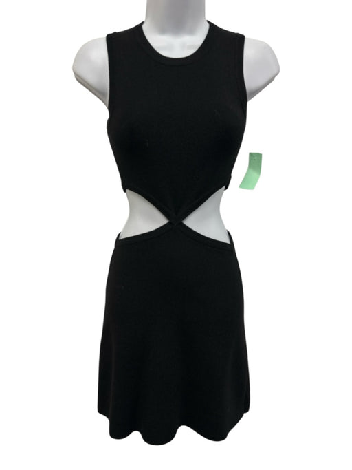 Maje Size 34 Black Viscose & Polyamide Sleeveless Cut Outs Knit Mini Dress Black / 34