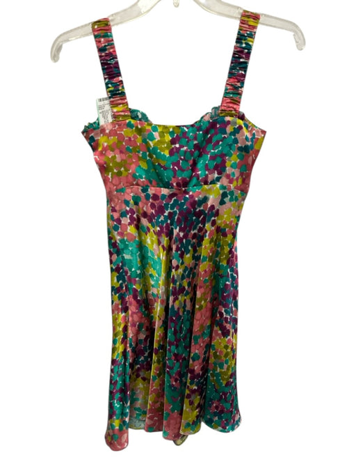 Nicholas Size 0 Pink, Green, Multi Silk Sleeveless Abstract Print Mini Dress Pink, Green, Multi / 0