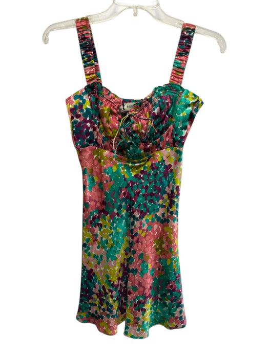 Nicholas Size 0 Pink, Green, Multi Silk Sleeveless Abstract Print Mini Dress Pink, Green, Multi / 0