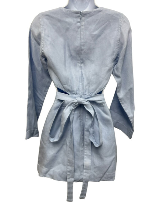 Bondi Born Size XS Light Blue Linen Long Sleeve Cut Outs Waist tie Mini Dress Light Blue / XS