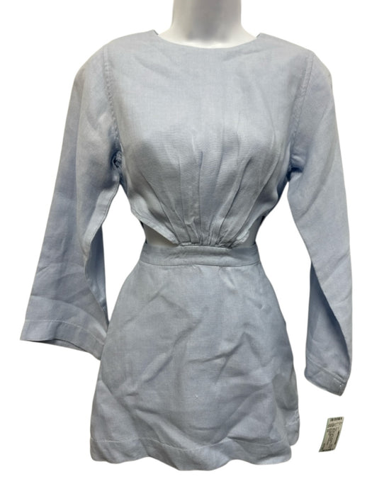 Bondi Born Size XS Light Blue Linen Long Sleeve Cut Outs Waist tie Mini Dress Light Blue / XS