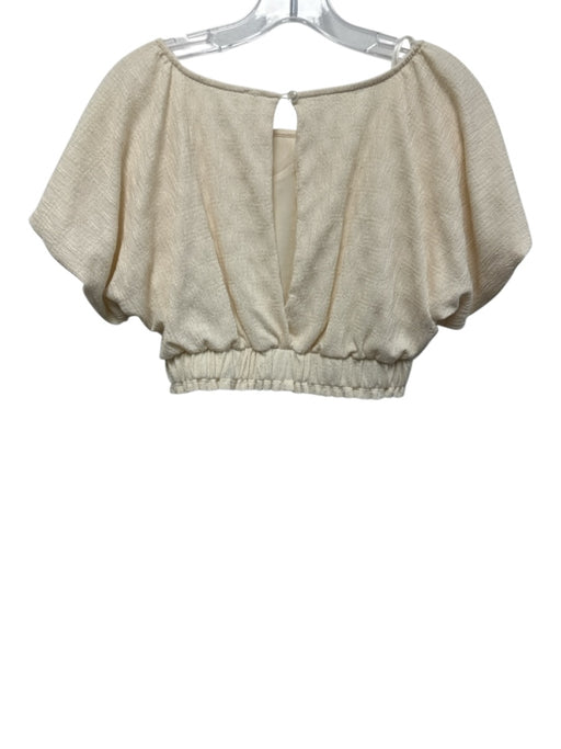 Free People Size XS Cream Polyester Short Puff Sleeve Textured Midi Skirt Set Cream / XS